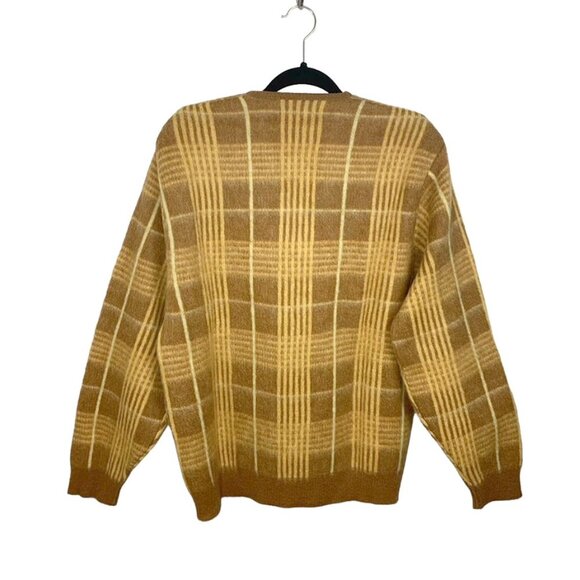 VINTAGE Arena 1960's Mohair Plaid Eclectic Grandpa V Neck Sweater - Picture 2 of 7
